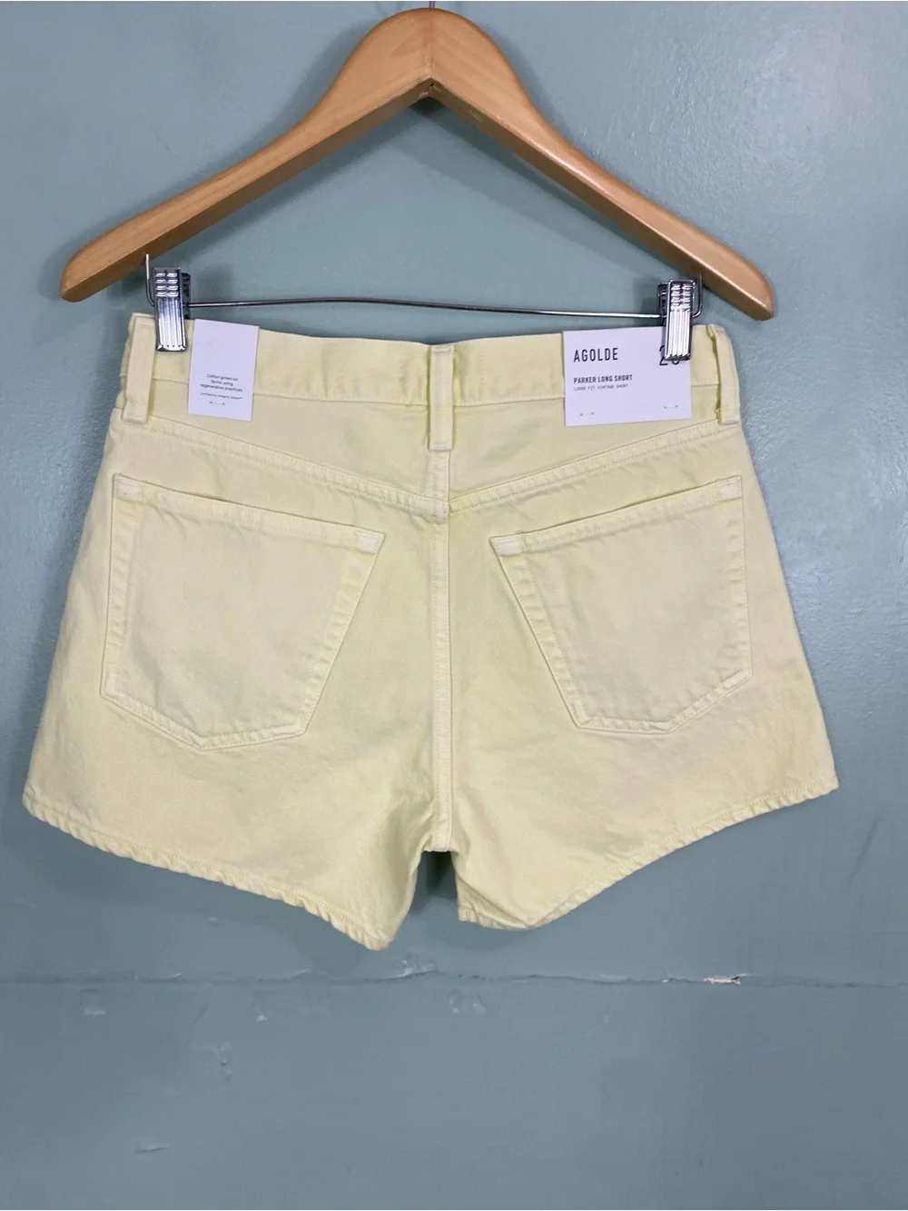 Agolde Long Parker Short Jean Denim Size 26 Loose Fit Lemon Zest Yellow Pastel